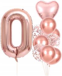 10 db-os születésnapi Lufik . Rózsaszín konfetti betű 0