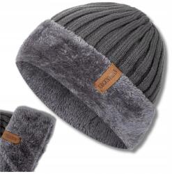 EdiBazzar Szürke Férfi Női Sapka meleg bélelt bundával elegáns Téli (Zimowa Czapka Męska Damska szara z futerkiem)