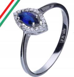 Lovrin Elegáns, 925-ös ezüst gyűrű cirkónia zafírkék könnycseppel, divatos mintával (Lovrin)