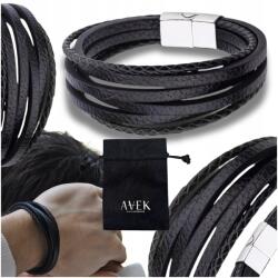 AVEK Férfi Bőr Karkötő Fekete-ezüst Acél 21 CM (BM-0039)