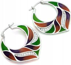 Lovrin 925-ös ezüst fülbevaló, elegáns, zománcozott, szélesített, fehér cirkónia kövekkel