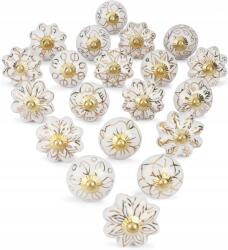  Kerámia Gombok, Gyönyörű Fehér-arany Színű, 20 Darabos Szett, Különböző Mintákkal, 6, 5 x 4 CM (DEGW15)