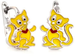 Lovrin 925-ös ezüst fülbevaló sárga cicákkal, lányoknak, angol kapcsos (Lovrin104651)