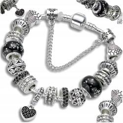  Moduláris karkötő, ezüst, szív charm, női szív ajándékba (F92)