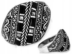 Lovrin Elegáns, nagyméretű, ezüst gyűrű r28 markazitokkal és ónixokkal, 6, 26g ajándék