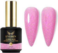 Everin Rubber Base Everin Amber Collection 05 - Bază rubber Roz Intens cu Fulgi Irizați, HEMA & TPO Free, 15ml (AC05)