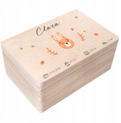 Creative Deco Gravírozott emlékdoboz ajándékba születésre, keresztelőre, születési adatokkal, 30x20x14 cm (JANCDSD130BCUSTOMRABBITBMEMBOXFBM)
