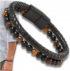 EdiBazzar Férfi bőr karkötő fonott szíjjal, gyöngyökkel és természetes kövekkel (5905884063163)