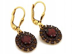 Lovrin Arany színű, lógós fülbevaló cirkónia kövekkel, 585 14k, súlya 4.04g, piros és fekete