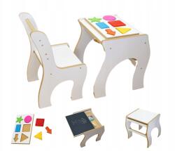 Skyline Asztal székkel, fehér, tábla, puzzle, Montessori, 43cm (8B-ISTT-FSB7)
