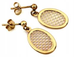Lovrin Arany női fülbevaló 585, lógó ovális, áttört mintás medállal, stekkeres