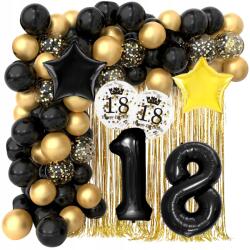 Lewer Szett Lufik 18. születésnapra szám dekoráció Fekete Arany tizennyolc erős