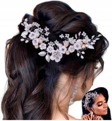  Ezüst színű fésű esküvőre, hajdísz, fehér virágokkal, hosszú, elegáns ágacska (5905204482070)