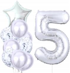 Ezüst Lufik 10db ötödik születésnapra konfetti 5-ös szám