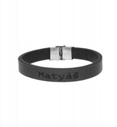  Férfi bőr karkötő fekete színben, Matyáš névvel (8594223293766)