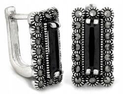 Lovrin Ezüst fülbevaló markazitokkal és ónixokkal 5.24g elegáns kiegészítő