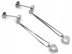 Lovrin Elegáns, 925-ös ezüst fülbevaló, 1, 74g, lógó szívek fehér cirkóniákkal