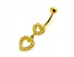 Lovrin Ezüst 925 köldökpiercing aranyozott szívekkel, divatos és látványos ajándék (Lovrin 63434)