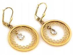 Lovrin Arany fülbevaló 585 függő kerek cirkóniával 3.58g áttört mintás karika 14kt