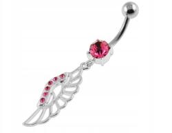 Lovrin Ezüst 925 köldökpiercing rózsaszín szárnnyal, ajándékba, látványos mintával (Lovrin 63162)
