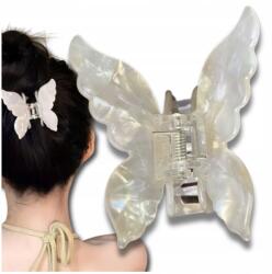 Hajcsat pillangó csipesz nagy fogó ajándék dísz pillangós fehér (Spinka do włosów z motylem duża szczęka)
