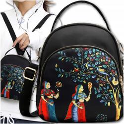 EdiBazzar Kicsi női hátizsák 2 az 1-ben táska városi mintás válltáska fekete (Mały plecak damski 2w1 torebka we wzory)