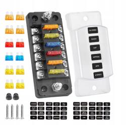  Autós biztosítéktartó, 6-utas, pozitív és negatív biztosíték