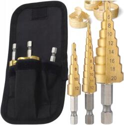  Lépcsős fúrókészlet, 3 darabos, 3-20mm, acél, fa és fémlemezekhez (Komplet wierteł 3szt wiertła stopniowane)