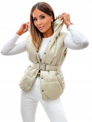  Női bézs színű, steppelt mellény kapucnival és övvel Divatos Ősz/Tél S méret (KA016)