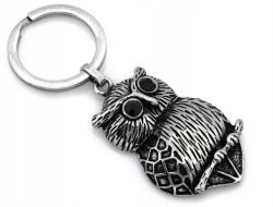  Nagy, oxidált acél kulcstartó bagoly fekete elemekkel, állatbarátoknak (Lovrin)