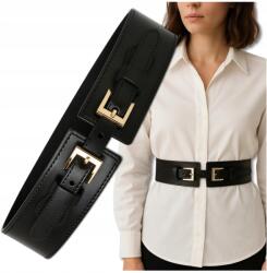EdiBazzar Női öv ruha elasztikus fekete gumis bőr dekoratív csat (Skórzany pasek damski do sukienki na talię)