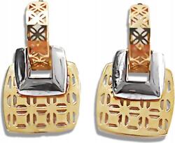 Lovrin Arany függő fülbevaló áttört mintás négyzetekkel, stekkeres, áttört mintás mintával, 585-ös arany, nagy méret, 3, 21g (Lovrin 64204)