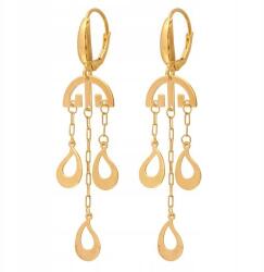 Lovrin 585-ös arany függő fülbevaló érdekes lemezkékkel és horgony láncokkal (61110775)