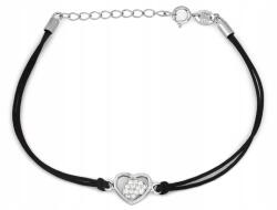 Lovrin Ezüst karkötő 925 szív cirkónia kövekkel, fekete zsinórral, 1.32g, 20cm, divatos (60277356)