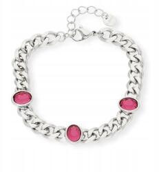  Női karkötő, ezüst színű, sebészeti acélból, rózsaszín "Pebbles" modell (99043)