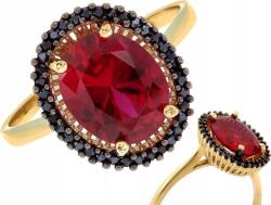 Lovrin Arany gyűrű 585-ös finomságú, gazdagon díszített markíza rubinnal és fekete cirkóniákkal, 21-es méret