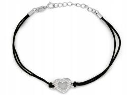 Lovrin Ezüst karkötő 925 szív cirkóniákkal fekete zsinóron 1.34g méret (62435814)