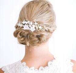 EdiBazzar Aranyozott fésű fehér virággal esküvőre, hajdísz, esküvői frizura dísz (Grzebyk Na Ślub Elegancki Złoty) - allegro - 2 095 Ft