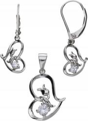 Lovrin 925-ös ezüst ékszerszett szív tulipán fehér cirkónia szív alakú kövekkel (Lovrin 54601)