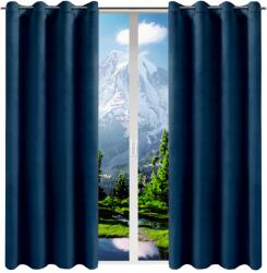 NOW-ART Kész bársony függönyök 140x240 szett, függöny szett nappaliba, karikás rögzítéssel (Zasłony welurowe na kółkach granatowe 240)