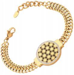  Széles, arany színű, páncél mintás női karkötő, sebészeti acélból, elegáns (bransoletka 316L ze stali chirurgicznej)