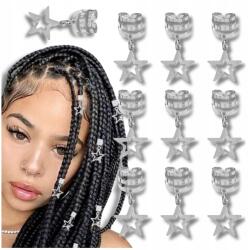  Ezüst hajcsatok, csillag, 10 db, raszta hajhoz (Ozdobne pierścienie do włosów koraliki ozdoba)