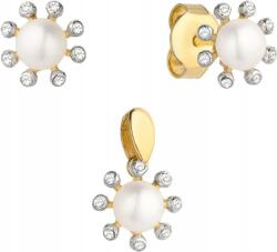 Lovrin Arany szett 585 arany fülbevaló és medál arany virág gyönggyel cirkónia kövekkel 14k (Lovrin)
