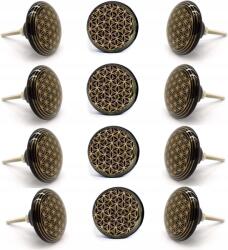  Kerámia Gomb Fekete Arany Mintával 12 Darabos Szett (nacn)