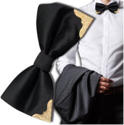 EdiBazzar Férfi csokornyakkendő fekete állítható elegáns csokornyakkendő arany díszítéssel (Muszka męska czarna regulowana mucha)