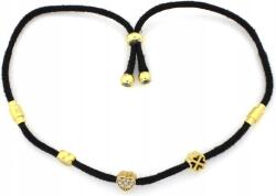 Lovrin 925-ös ezüst karkötő fekete zsinórral, ezüst szívekkel és lóherével (Lovrin)