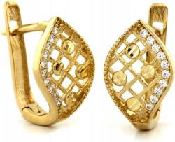 Lovrin Arany fülbevaló áttört mintás 585-ös angolkapcsos elegáns cirkónia kövekkel 14K ajándékba