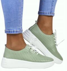 Félcipő Áttört Bőr Tornacipő Zöld Menta Könnyű (018 ZIELONE)