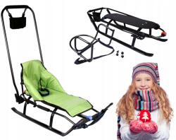 Skyline Alumínium szánkó háttámlával, tolókarral, matraccal gyerekeknek, Led, Téli ajándék (SAN-MET-PJ-MTR-GR-ZI)