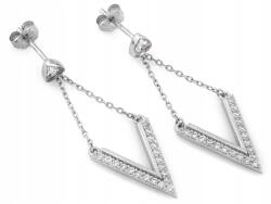 Lovrin Elegáns, 925-ös ezüst, lógó fülbevaló fehér cirkónia kövekkel, stekkeres, 3.06g